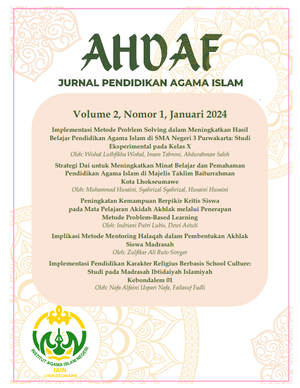 					View Vol. 2 No. 1 (2024): AHDAF: Jurnal Pendidikan Agama Islam
				