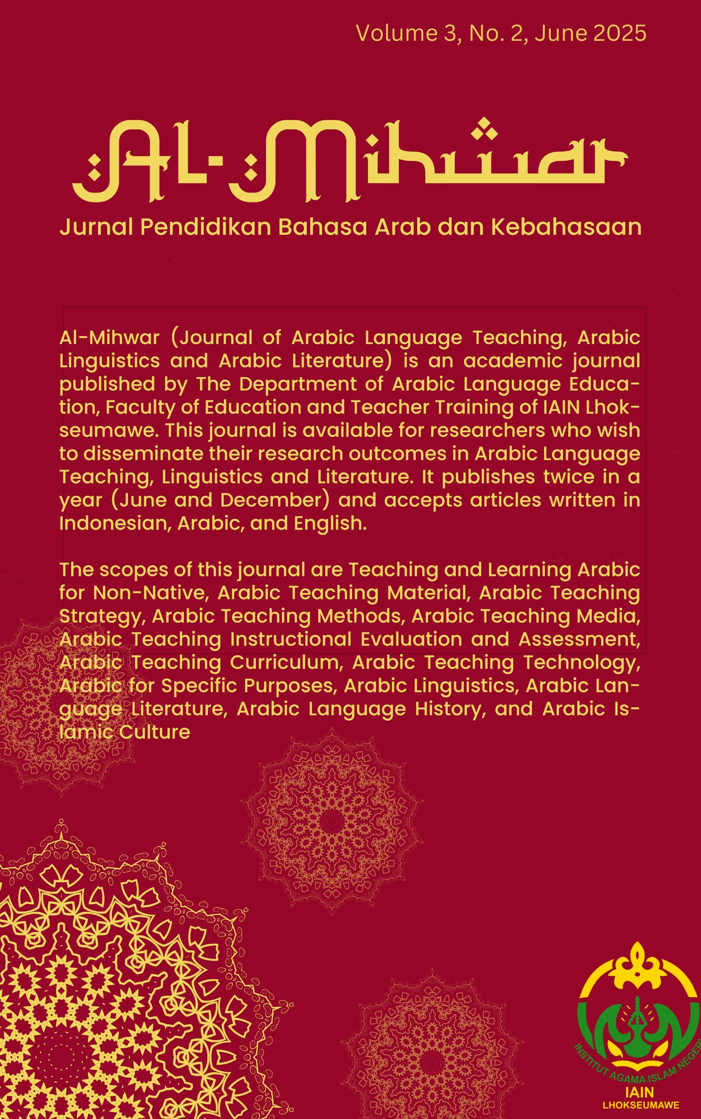 					View Vol. 3 No. 2 (2025): Al-Mihwar: Jurnal Pendidikan Bahasa Arab dan Kebahasaan
				
